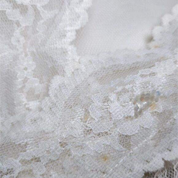 Vintage 50s Cream CottagecoreāFloral Lace Chantilly Maxi Tier Prom Dress / Sz: S - Picture 8 of 10